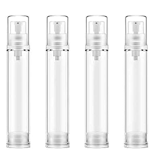 4 Pcs 10ml Empty Airless Pump Bottles, Refillable Vacuum Cosmetic Container, Clear Travel Pump Bottles for DIY Foundation, Moisturiser, Gel, Lotion, Shampoo, Toiletry, Face Wash, Sunblock