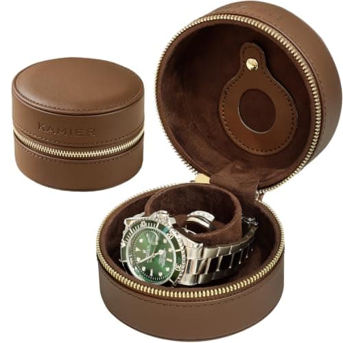 KAMIER Single Watch Travel Case, Portable PU Leather Watch Box