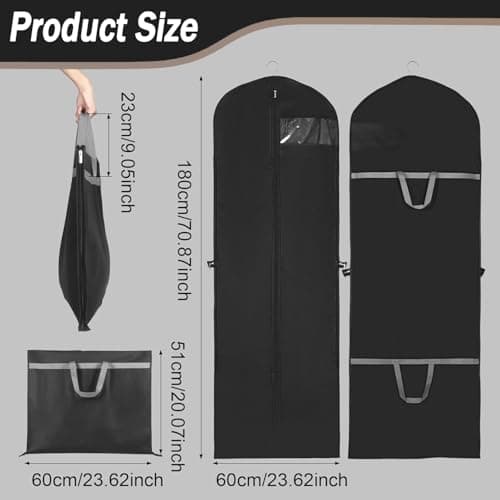 Long Dress Bags Covers Garment Storage bags with Zip Wedding Dust Cover Foldable Washable Clear Lightweight Garment Bags for Travel Weddings Suits and Dresses (black) — view 2