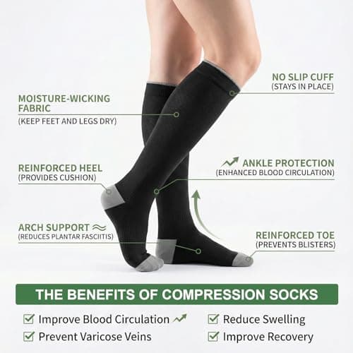 Rudfovn 3 Pairs Compression Socks for Women Men Flying, 20-30mmhg Knee High Travel Support Stockings, Ladies Flight Pressure Socks — view 6