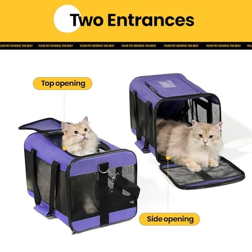 Conlun Cat Carrier Airline Approved, Soft-Sided Dog Carrier with Inner Safety Leash, Pet Transport Carrier for Small-Medium Cats Puppies up to 7KG, Collapsible Travel Kitten Carrier Bag,Purple(M) — view 4