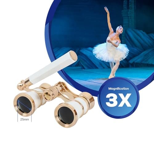 Aomekie Theatre Opera Glasses with Handle 3X25 Compact Folding Binoculars for Theater Horse Racing Classical (White) — view 2