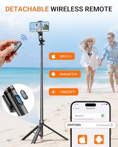 GRIFEMA 69" Phone Tripod, Auto Pop-Out Selfie Stick, Aluminum All in One — view 5