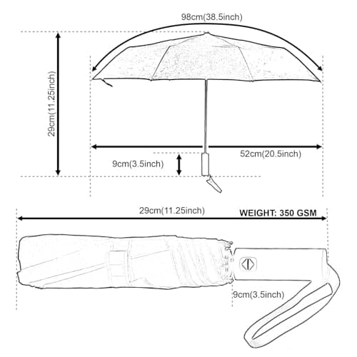 A2Z Compact Supermini Travel Umbrellas Automatic Open Close Button Lightweight Windproof Sun Rain UV Protection 3 Section Pocket Sized Brolly Portable Canopy with Umbrella Case — view 6