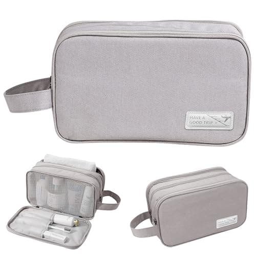Namenand Travel Toiletry Bag,Large Capacity Cosmetic Bags for Men and Women,Waterproof Portable Pouch Open Flat Makeup Bag Organizer with Divider and Handle - Grey
