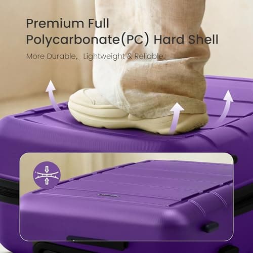 SHOWKOO Luggage Set 4 Piece Hardshell PC Expandable Suitcase, Purple — view 2