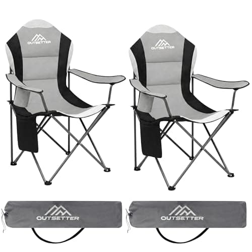 2 Pack Folding Camping Chair High Back, Large Padded Chair with Cup Holder and Side Pockets ,Seat with Breathable Mesh, Portable & Comfortable,Holds up to 120kg for Outdoors, Fishing(Light Grey)