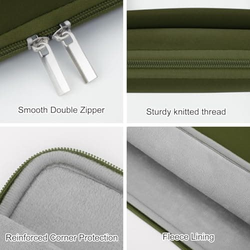 HEDUGO Laptop Sleeve Bag Compatible with 15.6 inches HP Acer Asus Lenovo Notebook with Zipper Accessory Pocket Padded Computer Pouch Cover Shockproof Protective for 15.6” Laptop,Army Green — view 4