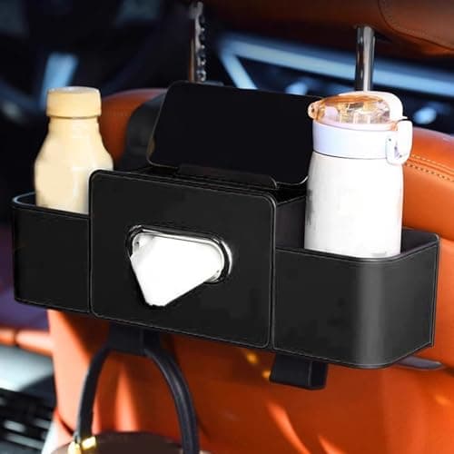 Car Seat Back Organizer with Tissue Holder,Cup Drink Holder Tissue Box Multifunctional Vehicle Seat Back Hanging Storage Box for Kids and Backseat Passengers Share Rid for Travel Accessories — view 2