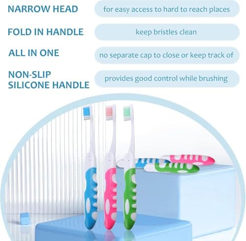 3PCS Travel Toothbrush Set, Foldable Toothbrushes for Travel - Portable Soft Bristle Compact Toothbrush for Adults & Kids, Camping, Hiking, Backpacking (Space-Saving Design) — view 4