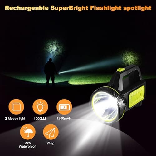 LED Super Bright Rechargeable Torch 1000LM Camping Torches Flashlight 1200mAh Battery Powered Portable Small Hand Torch IPX5 Waterproof Standard Torches with 2 Modes for Outdoor Emergency — view 2
