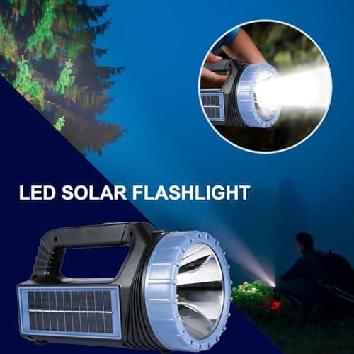 Solar Survival Flashlight, USB Rechargeable Solar LED Torch Portable Super Bright Pocket Projector Light Up Your Adventures Waterproof Outdoor Work Light — view 3
