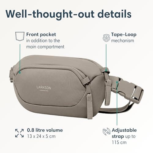 Larkson Small Waist Pack Slingbag Men & Women Grey - Helge - Anti-Theft Bum Bag Cross Body Bag with RFID Blocker for Everyday & Travel - Breathable Mesh Padding - Water-Repellent — view 2