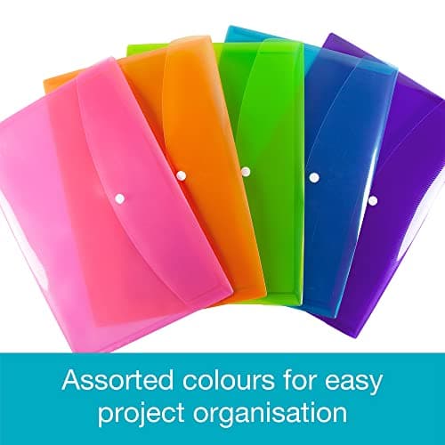 SUMMIT A4+ Heavy Duty Plastic Popper Wallets, Assorted Colours, Document Folders, Pack of 5 — view 5