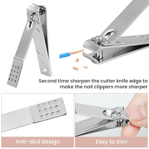 LOPHE Professional Manicure Set, 4pcs Portable Nail Clippers & Eyebrow Grooming Kit, Stainless Steel Nail Care Tools with Luxurious Leather Case for Travel & Home (Pink) — view 3