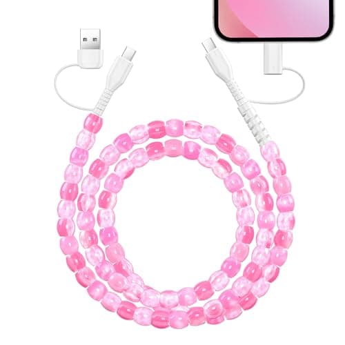 Coolden USB C Charger Cable 60W 4 in 1 Multi Charger Cables Fast Charging 3.3 FT (1M) Girls Cute Beaded for iPhone Charger Cable USB C to USB C Cables for iPhone, iPad, Samsung, and More-Pink