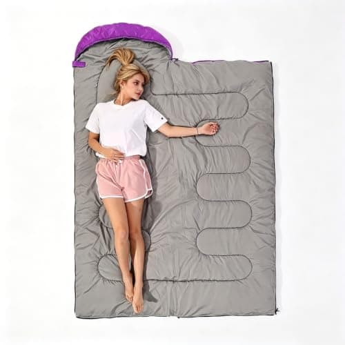 Sleeping Bag 3 Seasons (Summer, Spring, Fall) Warm & Cool Weather - Lightweight,Waterproof Indoor & Outdoor Use for Kids, Teens & Adults for Camping Hiking, Backpacking and Survival (Purple) — view 6