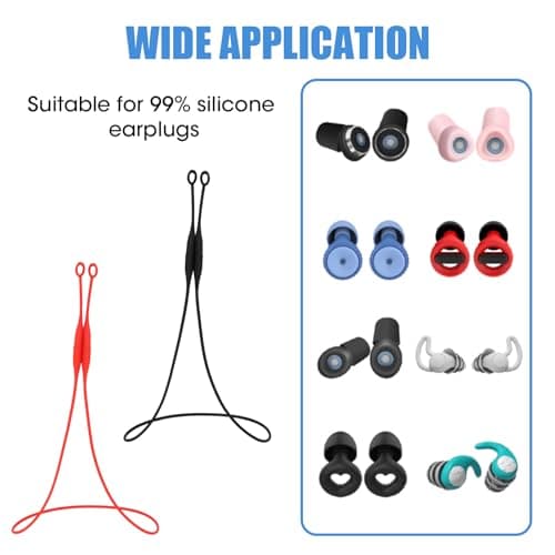 2Pcs Magnetic Silicone Earbud Strap, Anti-Lost Neck Lanyard with Modular Connection Tips, Sports Earphone Cord for Detachable Ear Tips, Sweatproof and Secure for Gym, Running, Travel (Red & Black) — view 3
