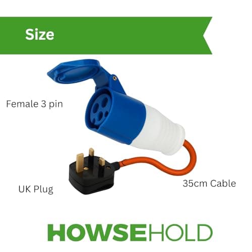 HowseHold 16amp to 13amp Adapter Hook Up Cable 3 Pin UK Electric Hook Up Adapter 230v for Camping Caravan Motorhome Mains to UK Plug (3 Pin to UK Hook Up) — view 2