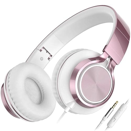 Ailihen C8 Wired Headphones with Microphone and Volume Control, Rose Gold