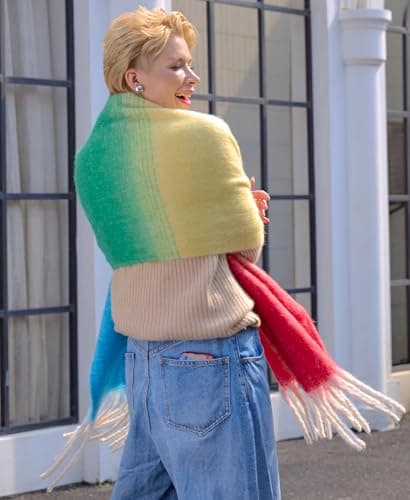 Style Slice Rainbow Stripe Blanket Scarf for Women, Winter Wrap — view 3