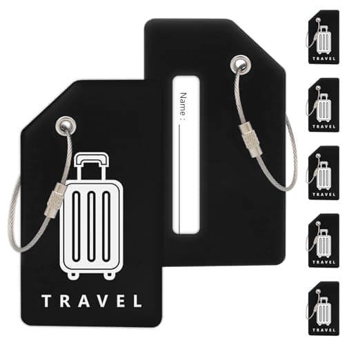 Teskyer 5 Silicone Luggage Tags for Suitcases - Durable, Noticeable, Soft, with Steel Loops, Luggage Labels with Name ID Card, Travel Accessories, Black