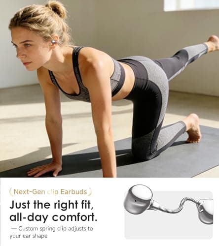 King Lucky Open-Ear Clip-On Earbuds for Running, Bluetooth 6.0 Wireless Headphones with Memory Spring, Secure Fit for Small Ears & Glasses Wearers, 45H Playtime, ENC Mic, IPX5 Waterproof (white) — view 3