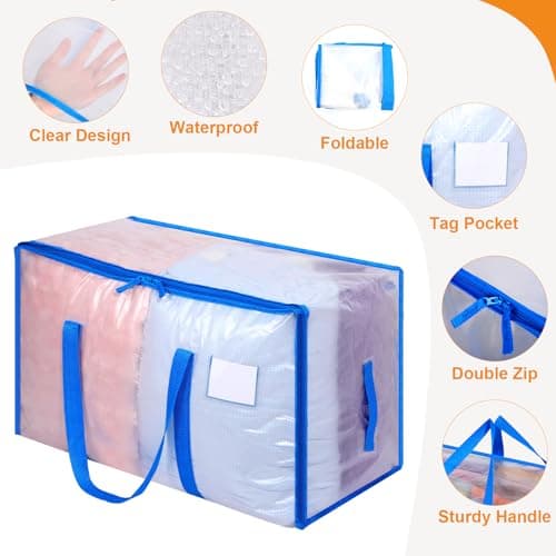 Dntorx 4 Pack 105L Moving Bags Clothes Storage Bags Drom Packing Box, Blue — view 3