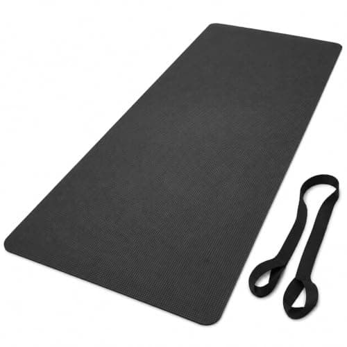 3mm Yoga Mat with Carry Strap, 173 x 61cm Lightweight Exercise Fitness Pilates Stretching Gym Mat, Pink or Black, Colour: Black — view 2