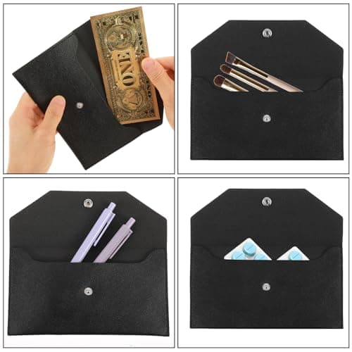 Piriuuo PU Leather Cash Envelope Wallet - Reusable Money Wallet for Travel and Budgeting, Black — view 6