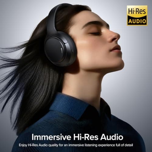 Hybrid Active Noise Cancelling Bluetooth 6.0 Headphones 120H Long Playtime, 6 ENC Mic, Over Ear Headphones Wireless, Hi-Res Audio, Memory Foam Earcup, Transparency Mode ANC Headphone for Travel Office — view 6