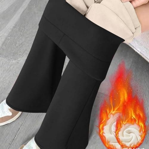 Saxrel Black Girls Fleece Lined Flared Leggings Slim Fitting School Trousers Thermal Yoga Pants Winter Warmth Sports Full Length Leggings Dance Pants Soft Fuzzy Athletic Kids Trousers — view 3