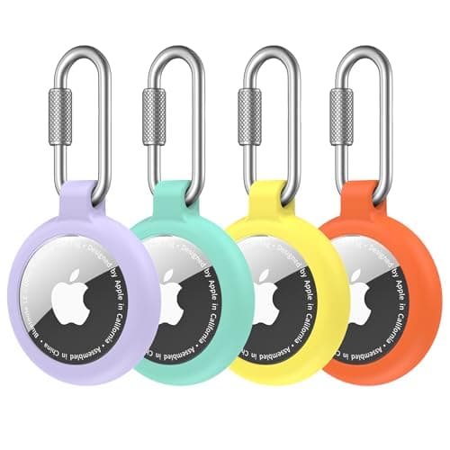 Keyring for AirTag Holder, [Professional Carabiner] [Waterproof] Shockproof Holder Anti-Scratch Cover for Air Tags, Men's Women's Keyrings & Keychains for Kids, Keys, Luggage, Bags 4-PACK 01