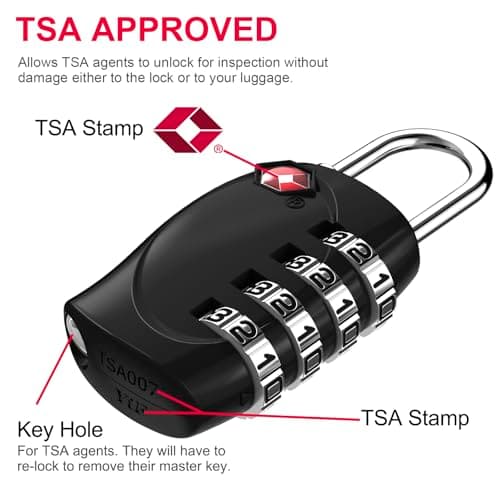 ZHEGE Suitcase Lock, Travel Padlock for Luggage, 4 Digit (Black) — view 3