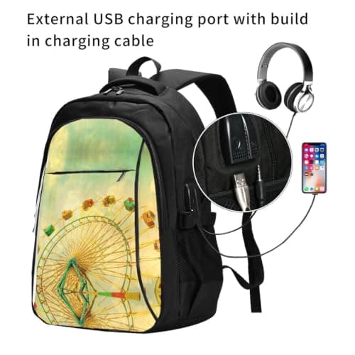 NBHDZENGW Wheel Oil Painting Multi-Functional Travel Laptop Backpack With Usb-Charging Port, Large Capacity 12-Pocket Daypack With Anti-Theft Hidden Pocket — view 2