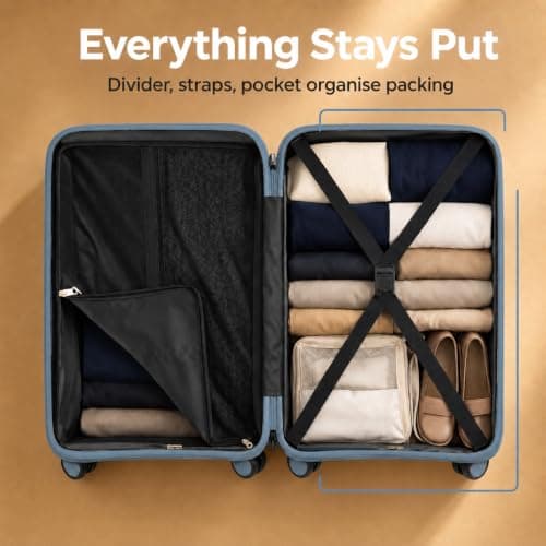 RYDR 3 Piece Suitcase Set PP Hard Shell Luggage Set with Wheels — 20” Cabin Carry On, 24” Medium & 28” Large Suitcases, Lightweight Hand Luggage with TSA-Style Lock & Spinner Wheels (Cool Blue) — view 6