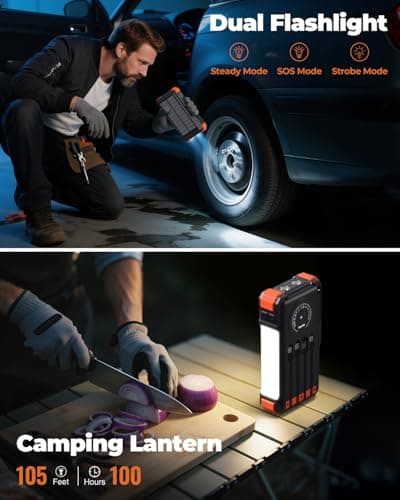 BLAVOR Solar Power Bank with Hand Crank and 4 Cables, 20000mAh Wireless Portable Charger with USB C & Camping Light, 20W Fast Charging Battery Pack for iPhone, iPad, Samsung, All Mobile Phones — view 4