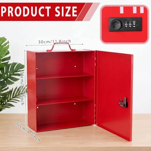 Timgle First Aid Kit with Combination Lock 3 Shelf Wall Mount Medicine Cabinet with Handle Locking Medical Cabinet Lightweight Medium Organizer Wall Steel Storage Box for Business and Worksite(Red) — view 2