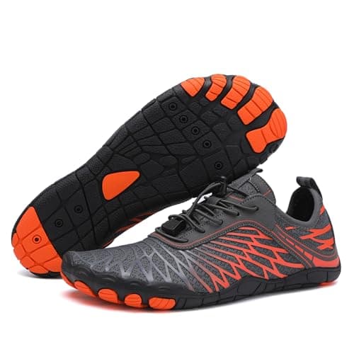 Barefoot Shoes Mens Womens Wide Toe Water Shoes Trail Running Trainers Lightweight Workout Shoes for Hiking Fitness Walking Unisex,Black Orange 9UK