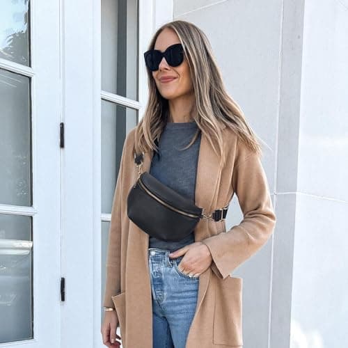 Roulens Crossbody Bag for Women Fashion Waist Packs Soft Vegan PU Leather Belt Bag Large Capacity Shoulder Bag with Adjustable and Removable Wide Strap — view 2