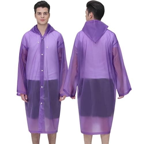 Cosowe Rain Ponchos for Adults Reusable, 2 Pcs Raincoats Emergency for Women Men with Hood and Drawstring, Purple — view 5