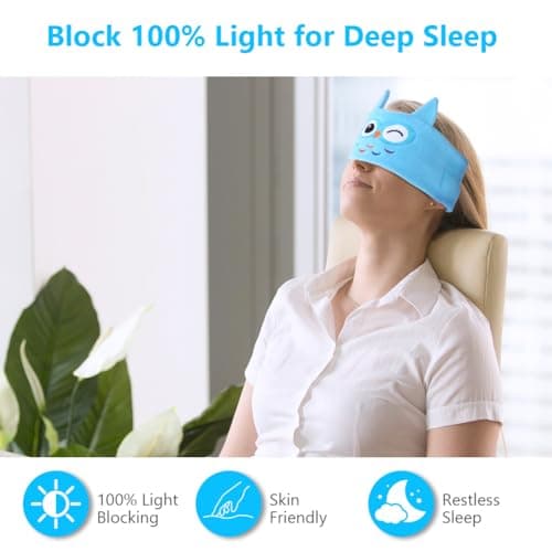 OFFCUP Sleep Headphones, Owl Headband Headphones, Soft Bluetooth Headset Hi-Fi Stereo Super Bass Music Headphones for Men Women Office Nap Travel Yoga Workout Meditation (Blue) — view 6