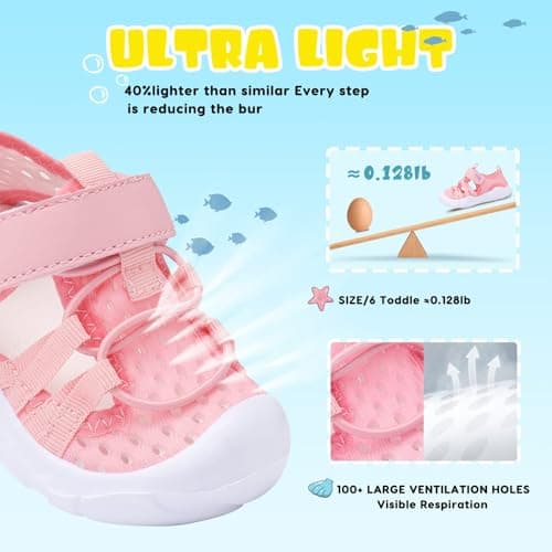 JOINFREE Baby Sandals Boys Girls Breathable Quick Dry Water Shoes, Lightweight Non-Slip Toddler Beach Sandals for Pool, Summer Outdoor & Indoor Wear Pink, 3 Child — view 2