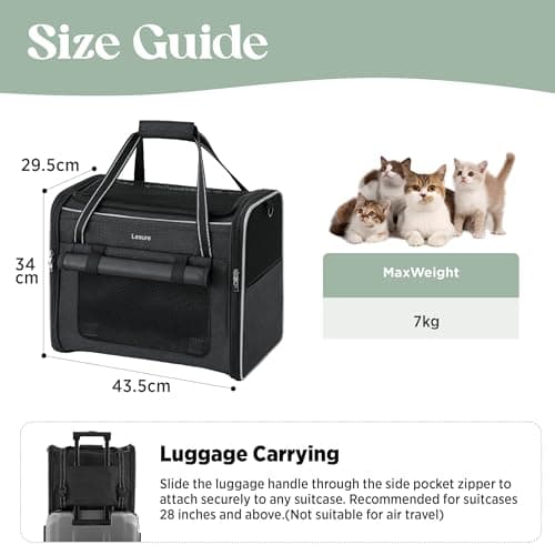 Lesure Foldable Cat Carrier for Travel, 43.5x29.5x34cm, Black — view 6