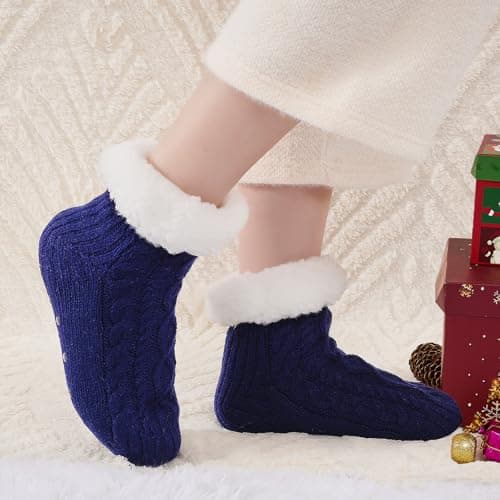 SockWaddles Slipper Socks for Women & Men, Non Slip, Thermal Winter Navy — view 2