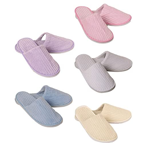Rurunklee 5 Pair Portable Travel Slippers - Foldable Coral Fleece Disposable Hotel Spa Slippers for Guest Room - Unisex Indoor House Floor Business Travel Trip Shoes