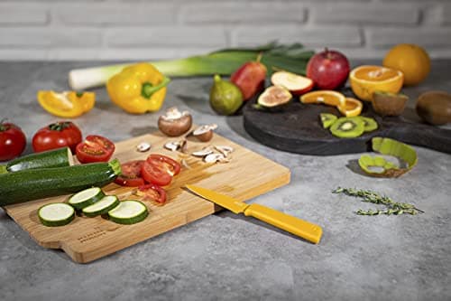 Kuhn Rikon Paring Knife for Fruit, Vegetables and Cheese, Japanese Stainless Steel Blade with Non-Stick Coating, Secure Grip Handle, Finger Guard and Safety Sheath, Yellow - Colori+ — view 2