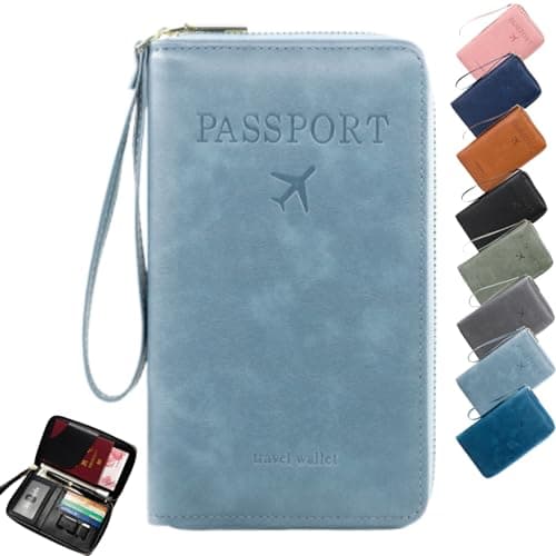 Passport Holder,RFID Travel Wallet,Multi-Functional RFID Passport Wallet,Passport Holder for Travel Holiday Essentials,Multi Functional Card Folder for Travel Women and Men Accessories (Sky Blue)
