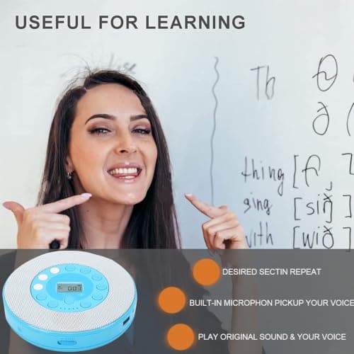 Sorandy Bluetooth Portable CD Player for Car, Travel (Blue) — view 2