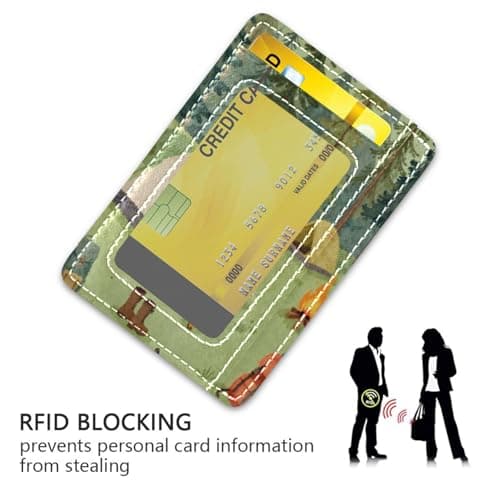 xigua Slim Wallet Front Pocket Leather RFID Blocking Credit Card Holder Camping-Tents-Forest-Illustration-Nature-Tree Minimalist Wallets — view 3